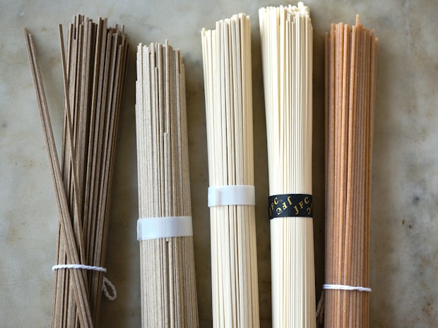 five different noodles to make sesame noodles with