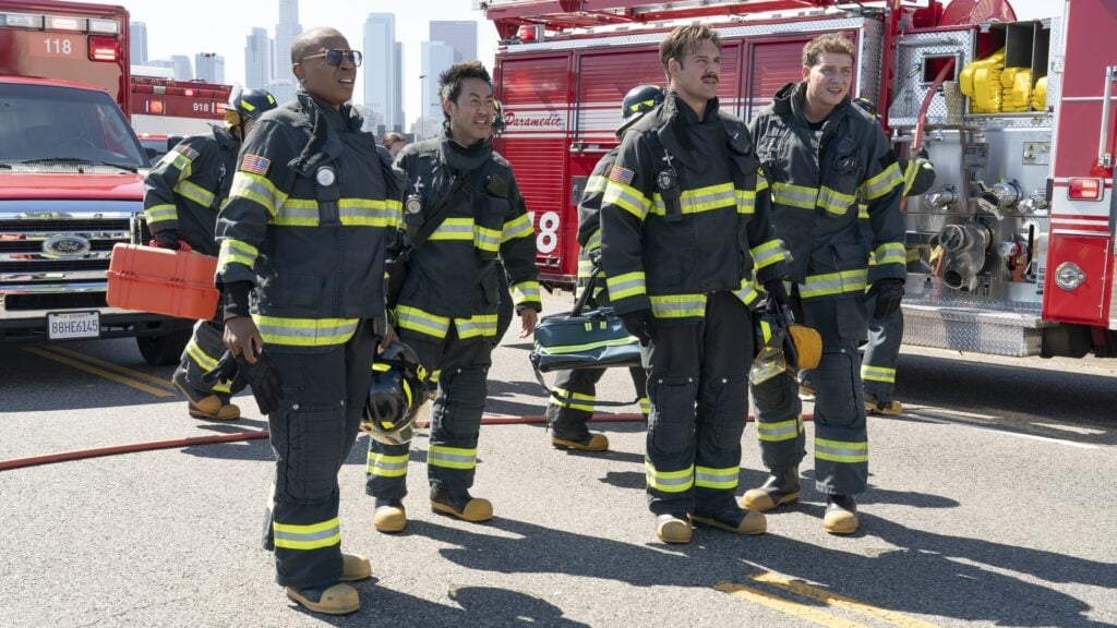 The 118 surveys the scene on 9-1-1 Season 8 Episode 1.