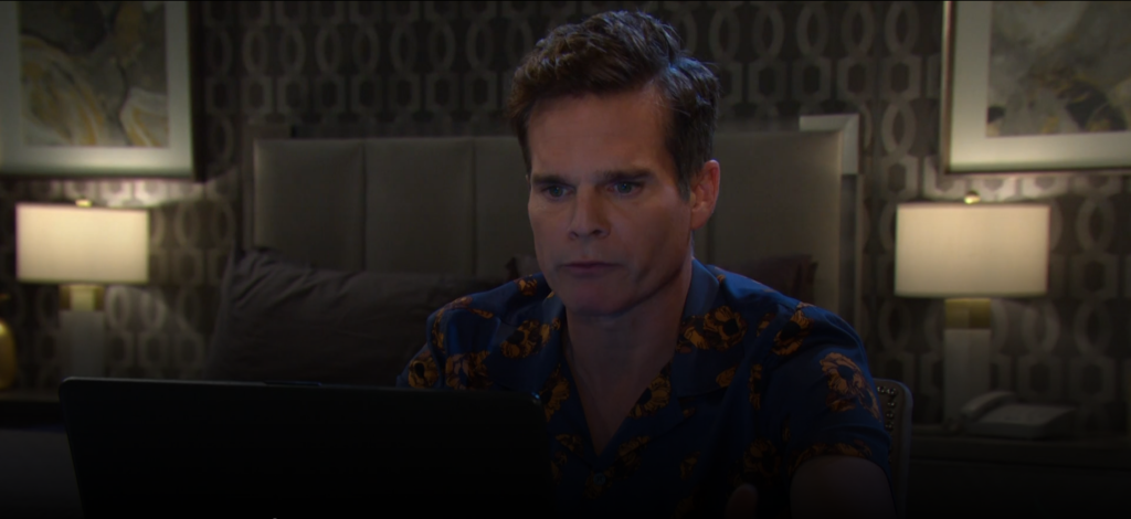 Leo attempting to write something on his laptop on Days of Our Lives during the week of 10-21-24