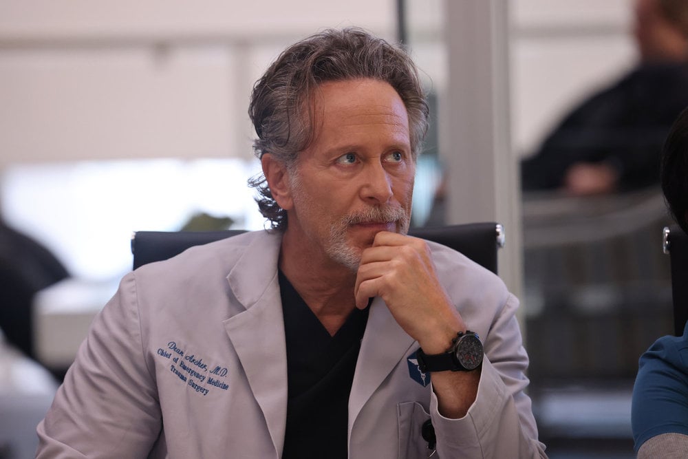 Dr Archer rolling his eyes while thinking on Chicago Med Season 10 Episode 4