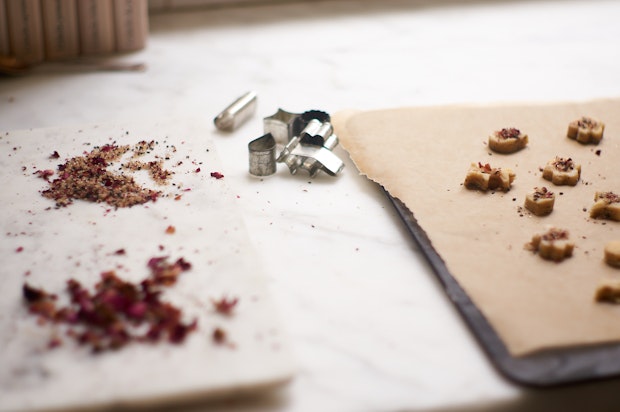 Baking Rose Shortbread Cookies in a Kitchen