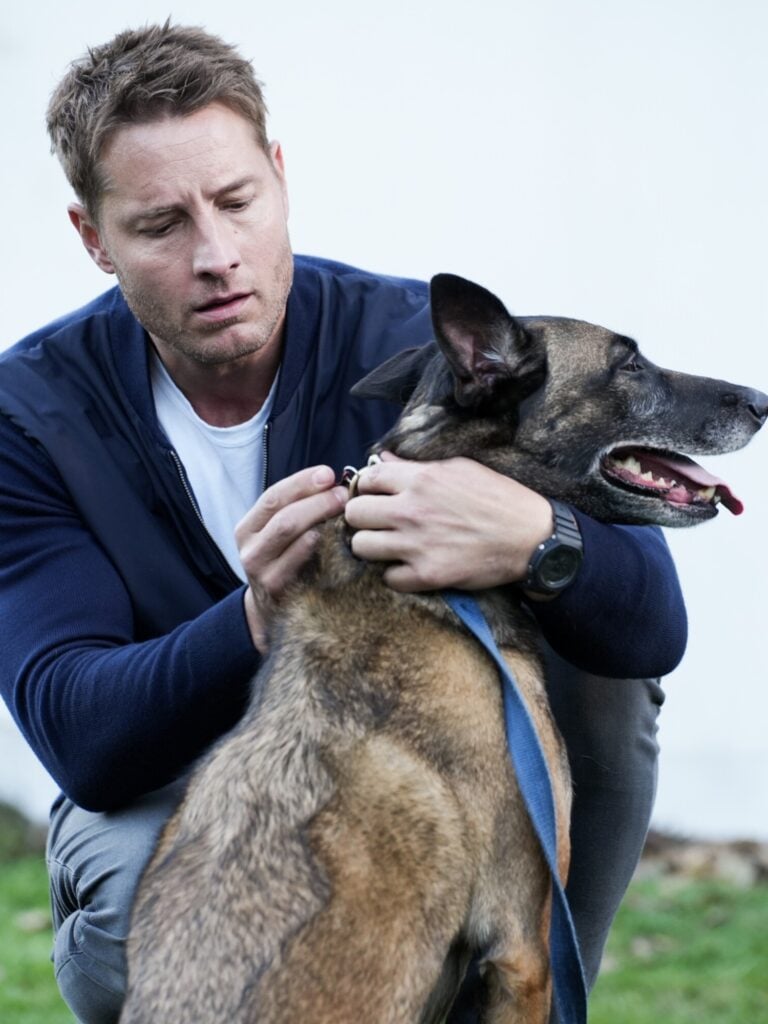 Colter looks at the dogs collar on Tracker Season 2 Episode 7.