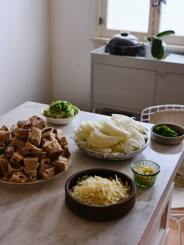 Ingredients for panade arranged on countertop.