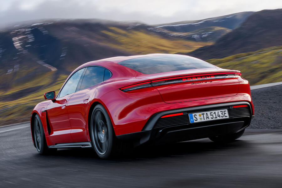 Porsche Taycan GTS rear quarter tracking