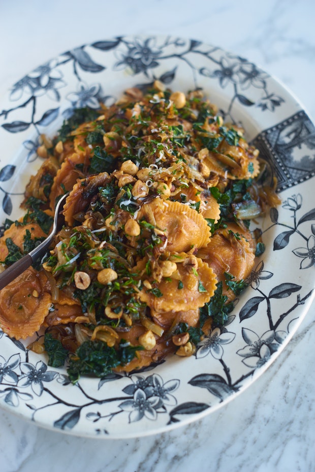 A Ravioli Salad on a Platter as Part of a Vegetarian Thanksgiving