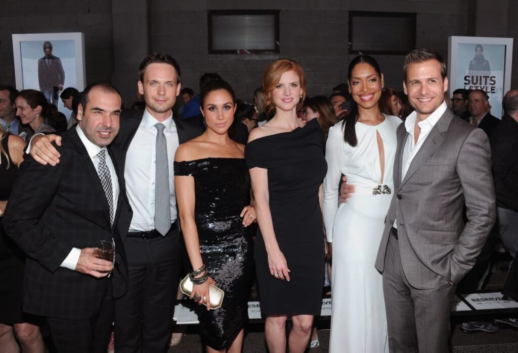 Rick Hoffman, Patrick J. Adams, Meghan Markle, Sarah Rafferty, Gina Torres and Gabriel Macht  - Suits