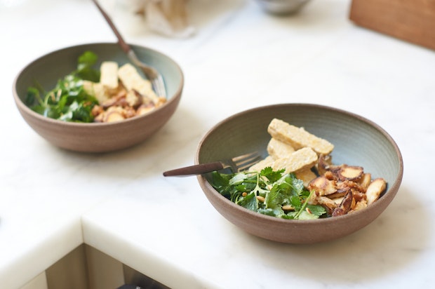 sake mushrooms in bowls placed on a countertop