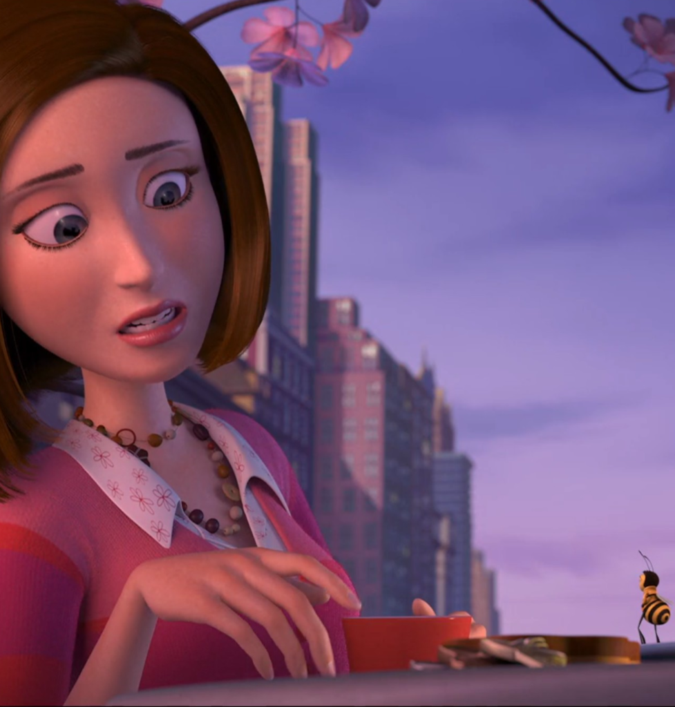 A woman is on a date with a bee in Bee Movie.