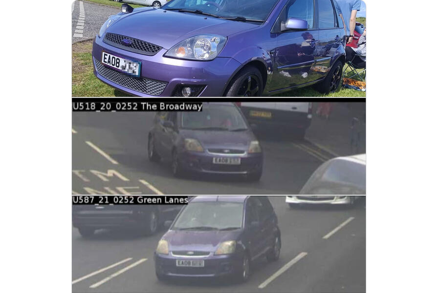 Calderwood Fiesta (top) versus cloned Fiesta on ANPR images (middle, bottom)