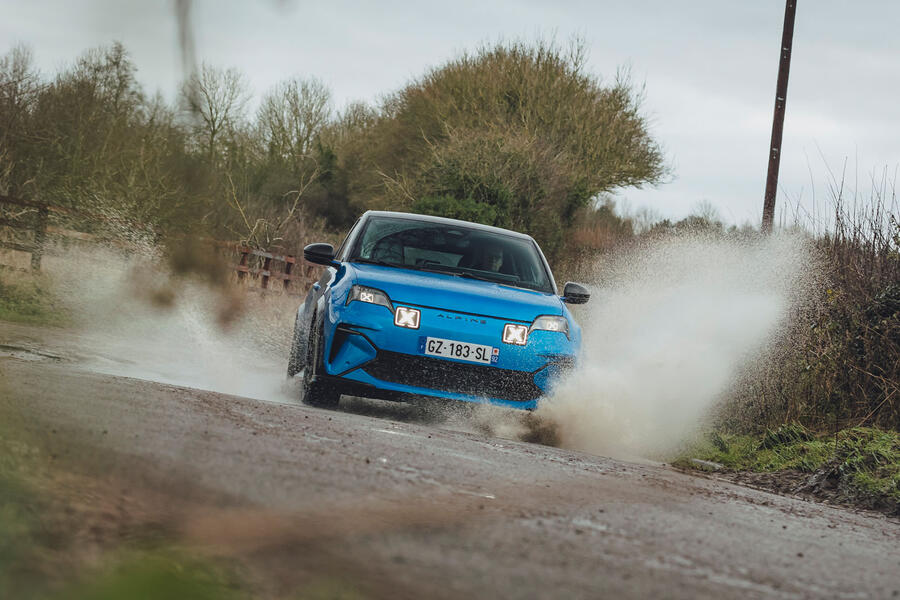 Alpine A290 driving through big puddle